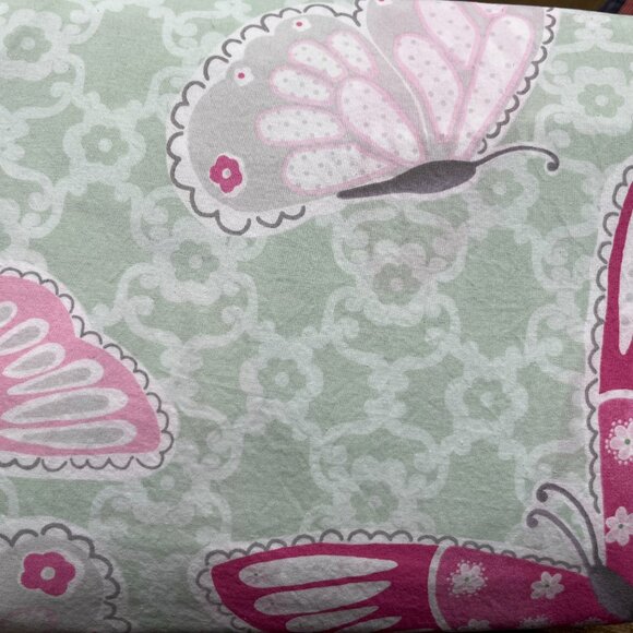 Pottery Barn Kids Sabrina TWIN Duvet Cover 100% Cotton Pink Butterflies on Green - Picture 8 of 8
